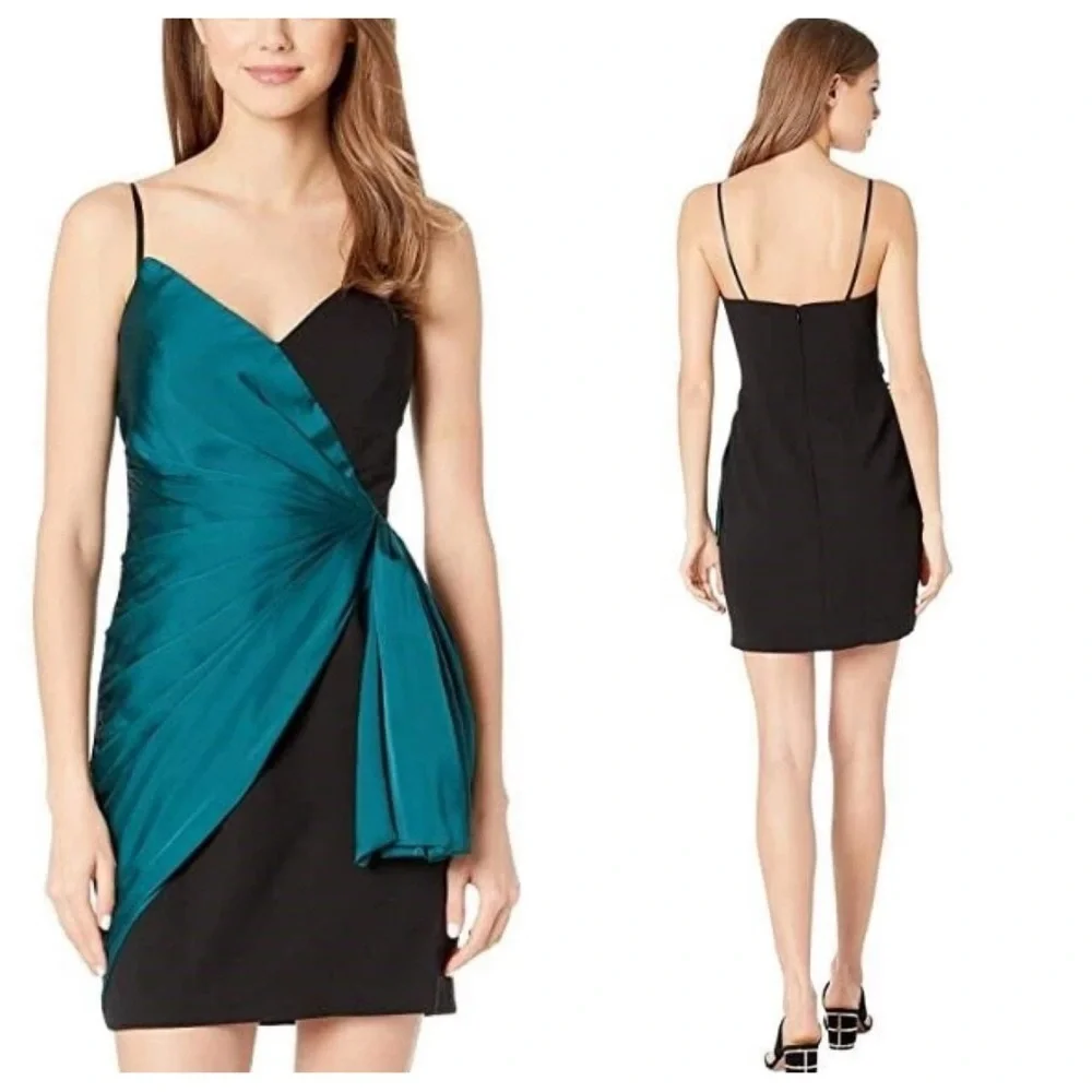 JillJillStewart wrapped two-tone black teal mini cocktail dress 41261